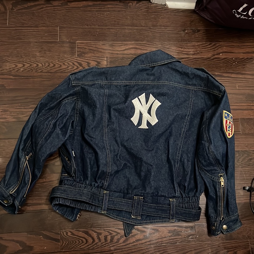 Vintage Yamaha Motor Riding Trucker Jeans Utility Cropped Jacket Size Small - Picture 16 of 16